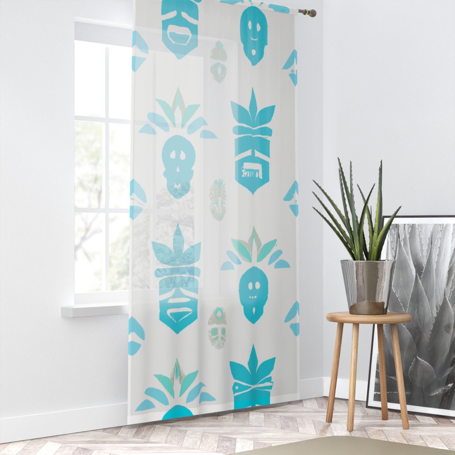 Blue Tiki Right Side Custom Hawaiian Keiki Print Window Curtain, Window Coverings, Kids Room Decor, Nursery, Play Room, Window Treatments, Home Decor