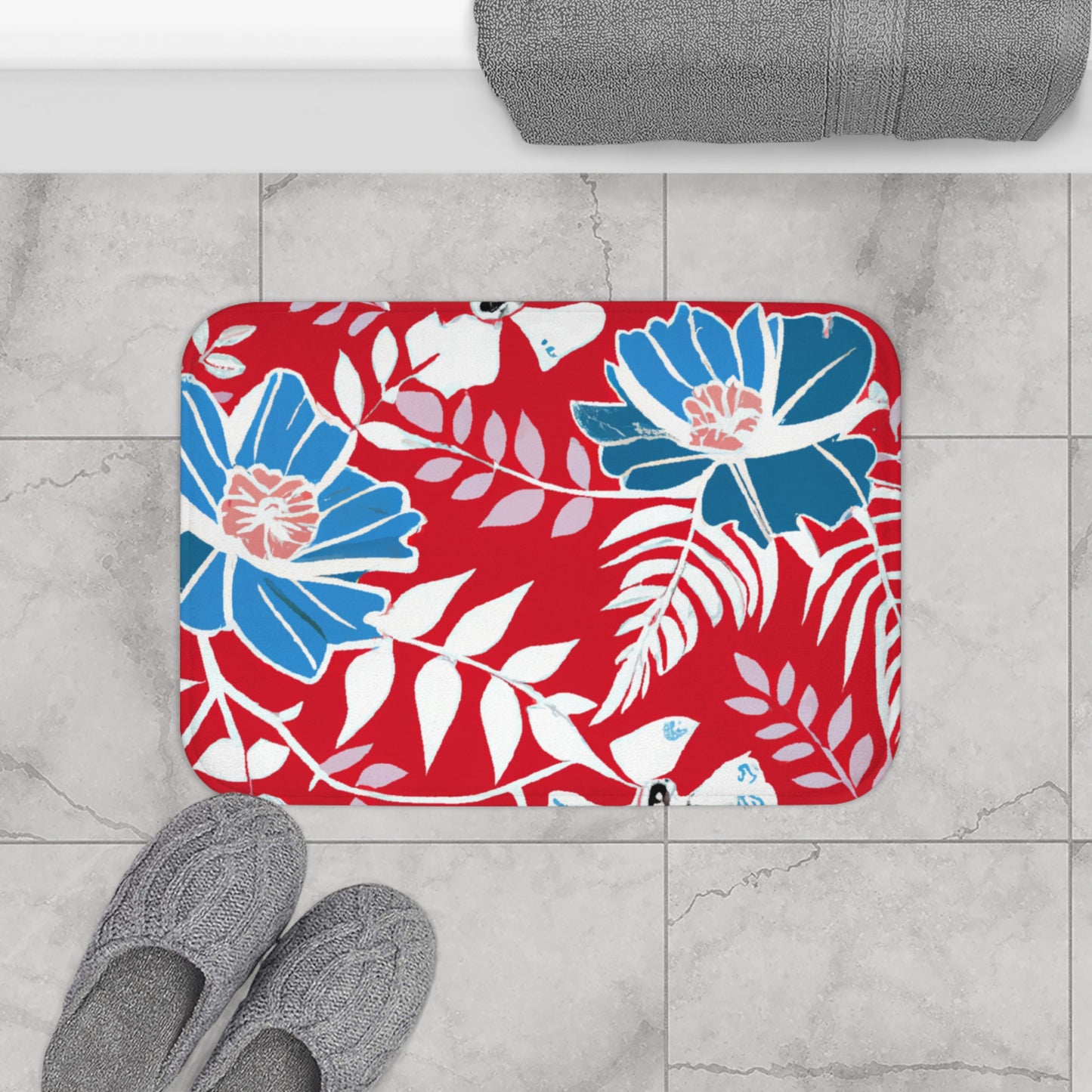 Ula Lani Custom Vintage Tropical Design Bath Mat, Custom Hawaiian Print Memory Foam Bath Mat, Matching Bathroom Sets