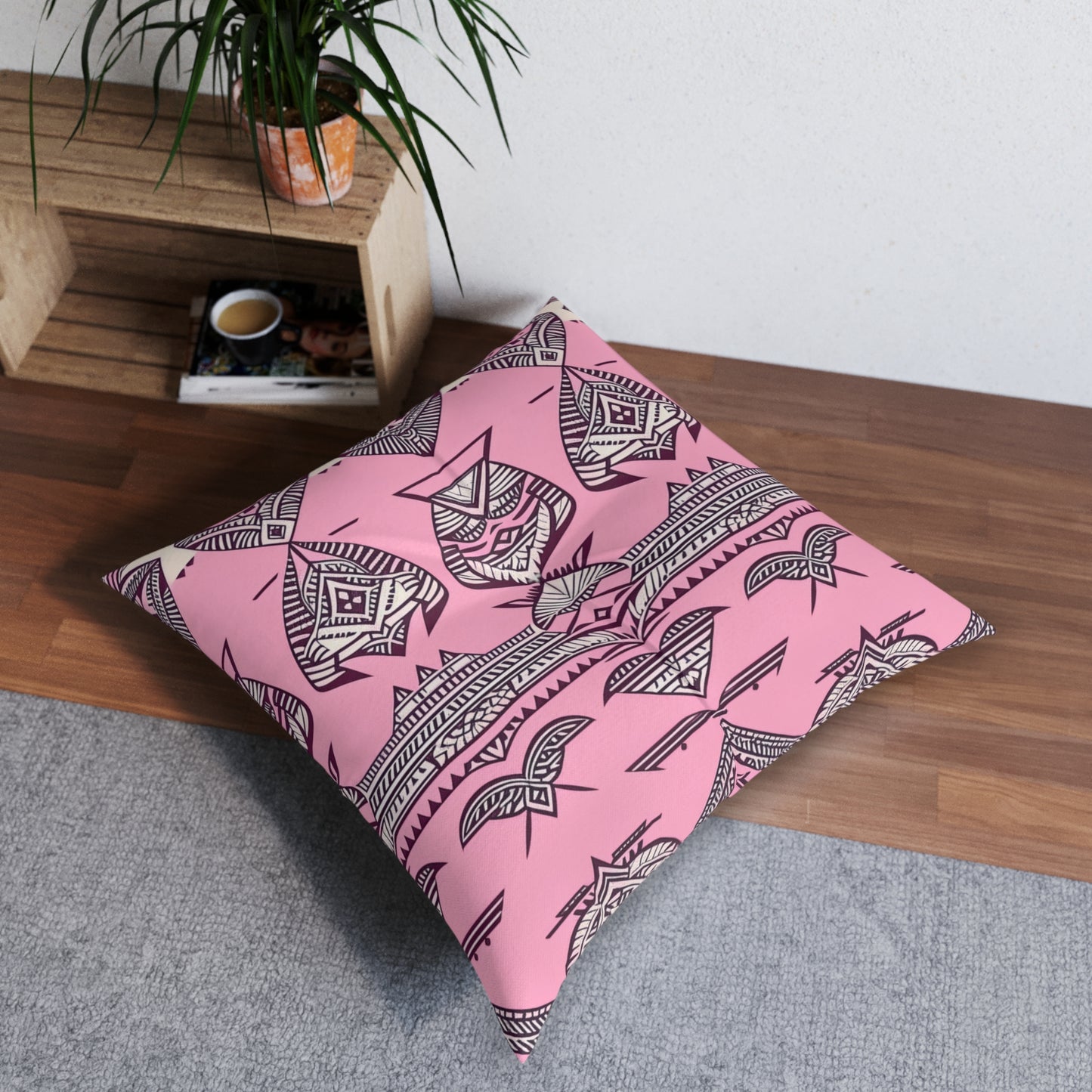 Emma Custom Polynesian Style Prints Tufted Floor Pillow Square, Custom Hawaiian Keiki Print Square Tufted Floor Pillow, Island Decor, Hawaiian Decor, Nursery Decor, Kids Room Decor, Bedroom Decor