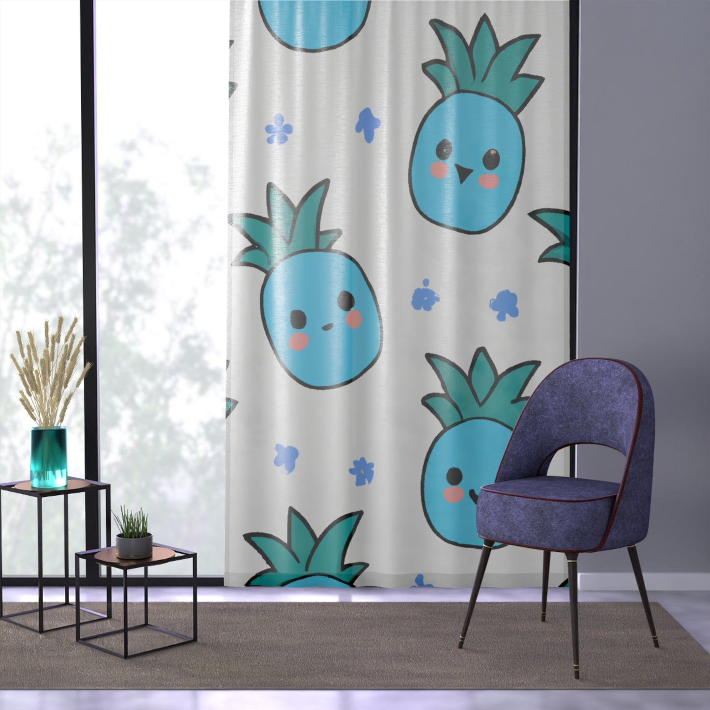 Pina Azul Left Side Custom Hawaiian Keiki Print Window Curtain, Window Coverings, Kids Room Decor, Nursery, Play Room, Window Treatments, Home Decor