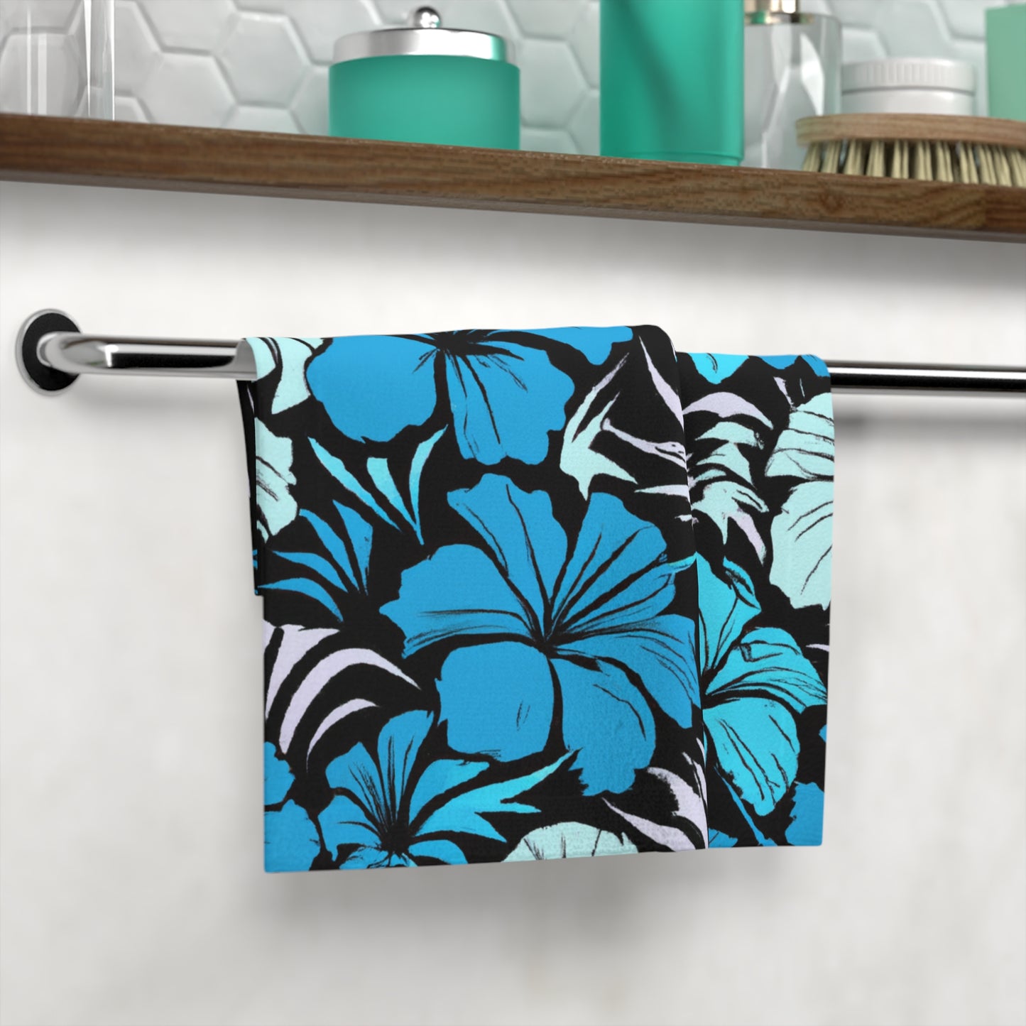 Blue Hibiscus, Custom Hawaiian Design, Face Towel