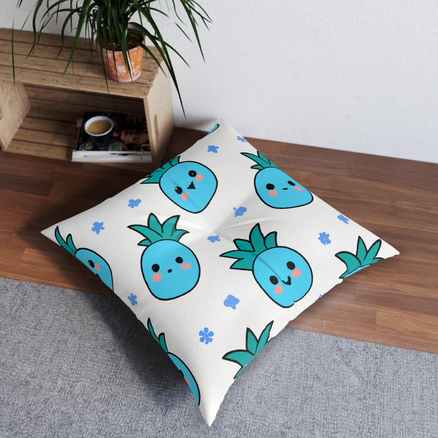 Pina Azul Custom Hawaiian Keiki Print Square Tufted Floor Pillow, Island Decor, Hawaiian Decor, Nursery Decor, Kids Room Decor, Bedroom Decor