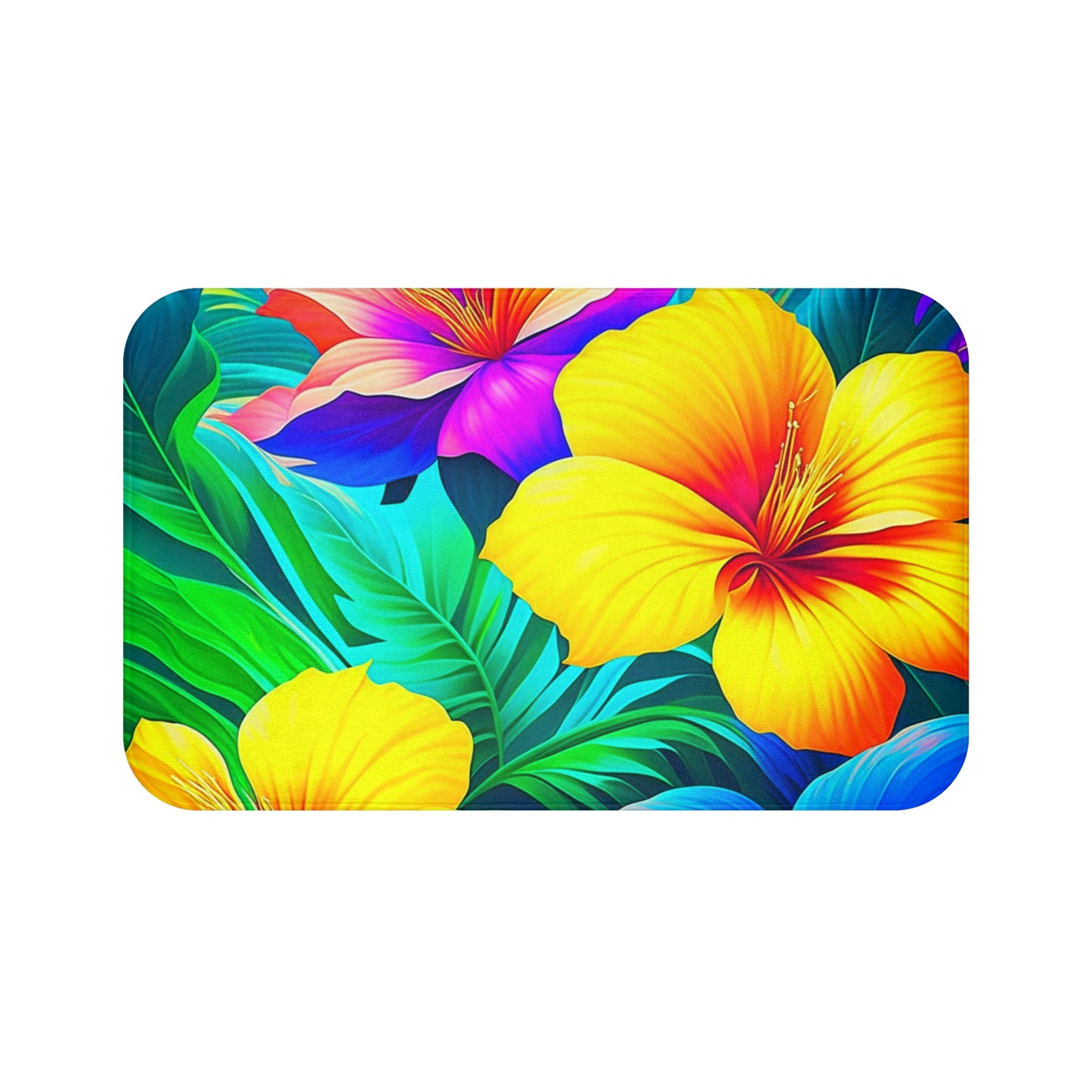 Tropical Rainbow Custom Hawaiian Print Memory Foam Bath Mat, Matching Bathroom Sets