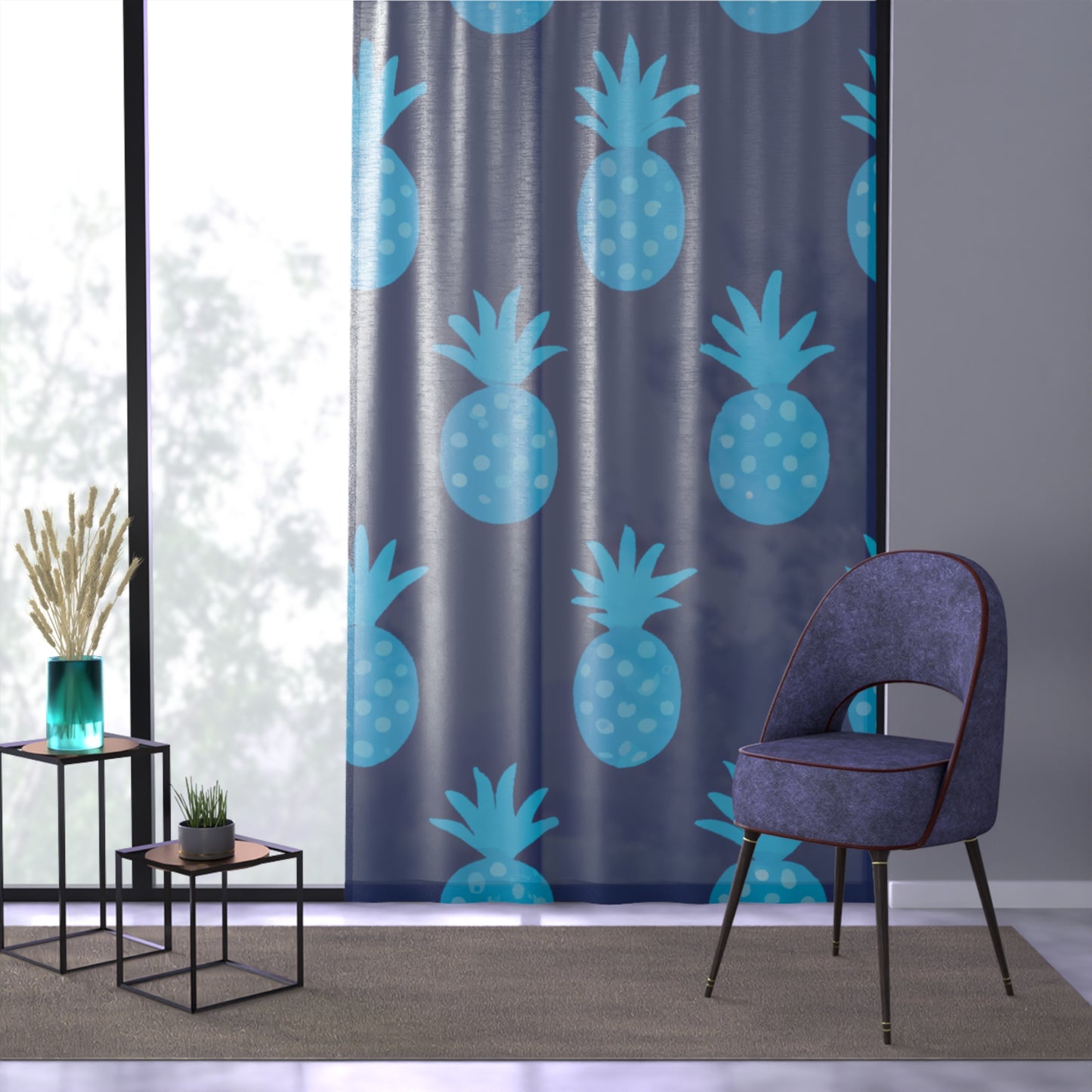 Blue Pineapple Left Side Custom Hawaiian Keiki Print Window Curtain, Window Coverings, Kids Room Decor, Nursery, Play Room, Window Treatments, Home Decor