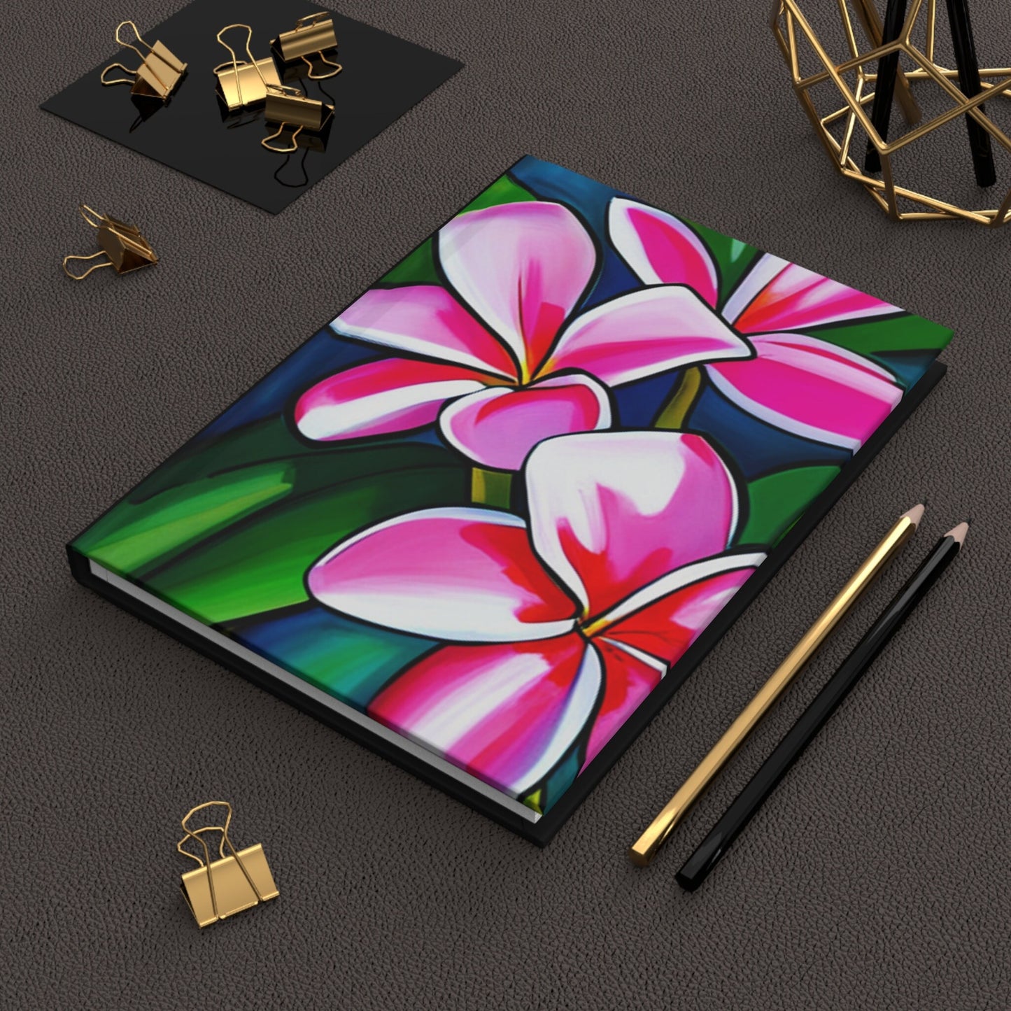 Pink Plumeria on Black Custom Design Journal