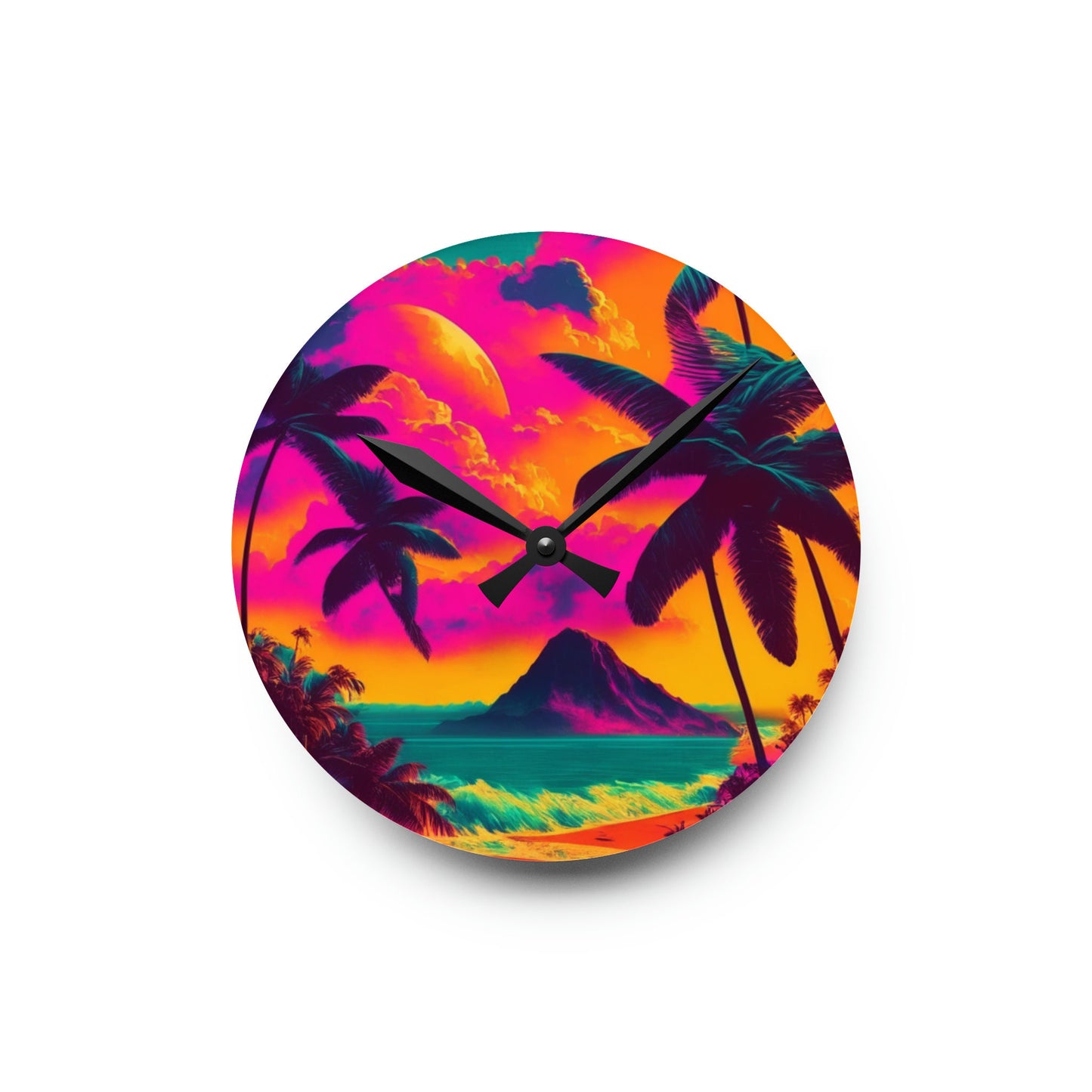 Vintage Tropical Custom Hawaiian Print Acrylic Wall Clock