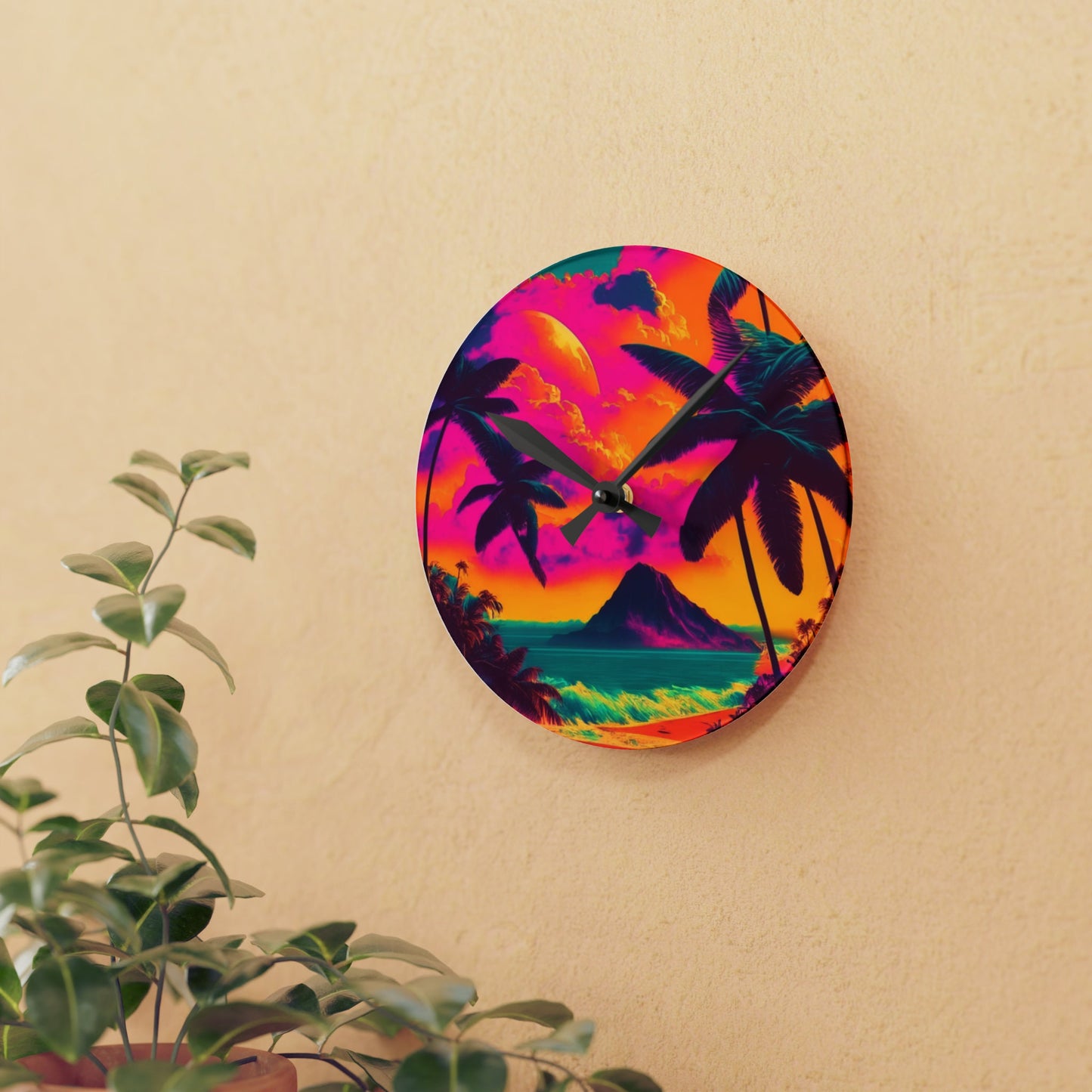 Vintage Tropical Custom Hawaiian Print Acrylic Wall Clock