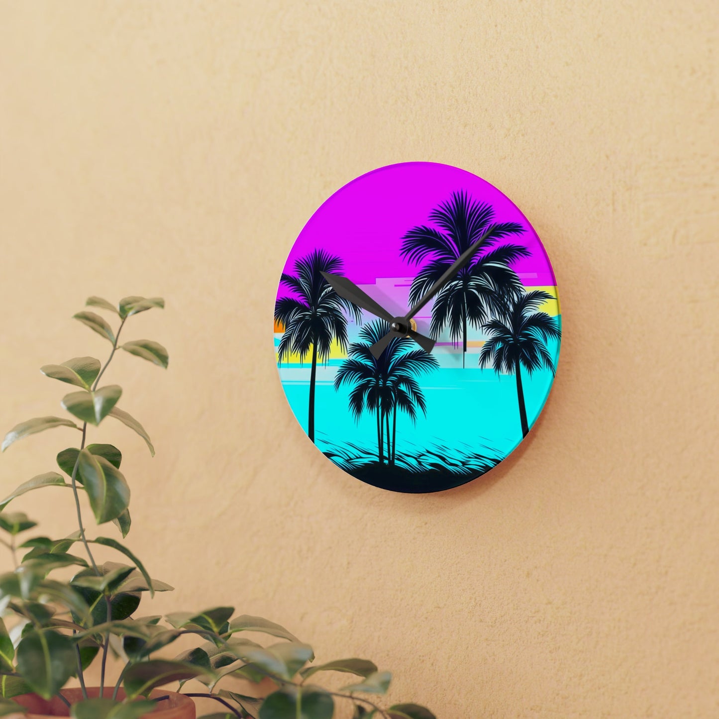 Tropical Nights Custom Hawaiian Print Acrylic Wall Clock