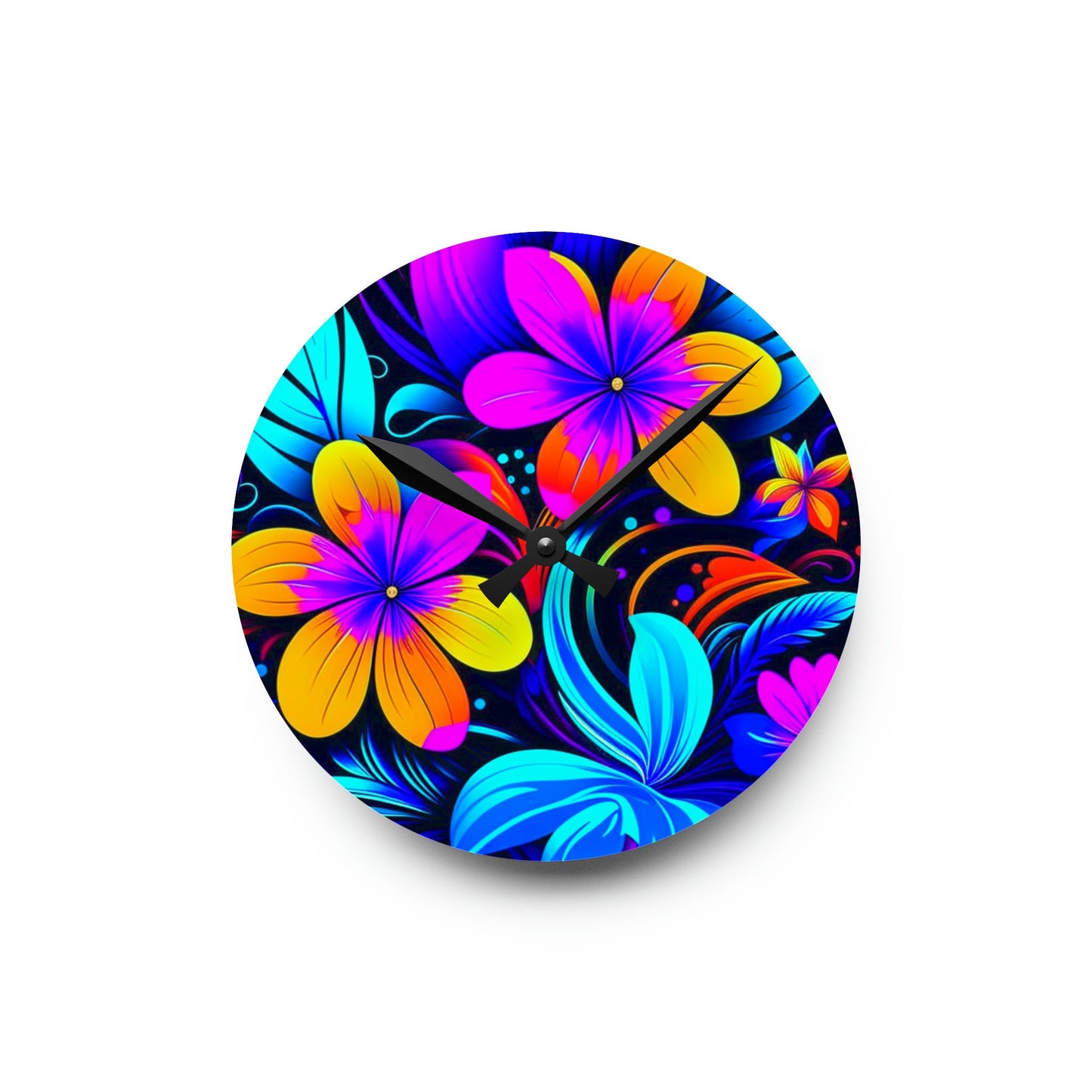 Neon Plumerias Custom Hawaiian Print Acrylic Wall Clock