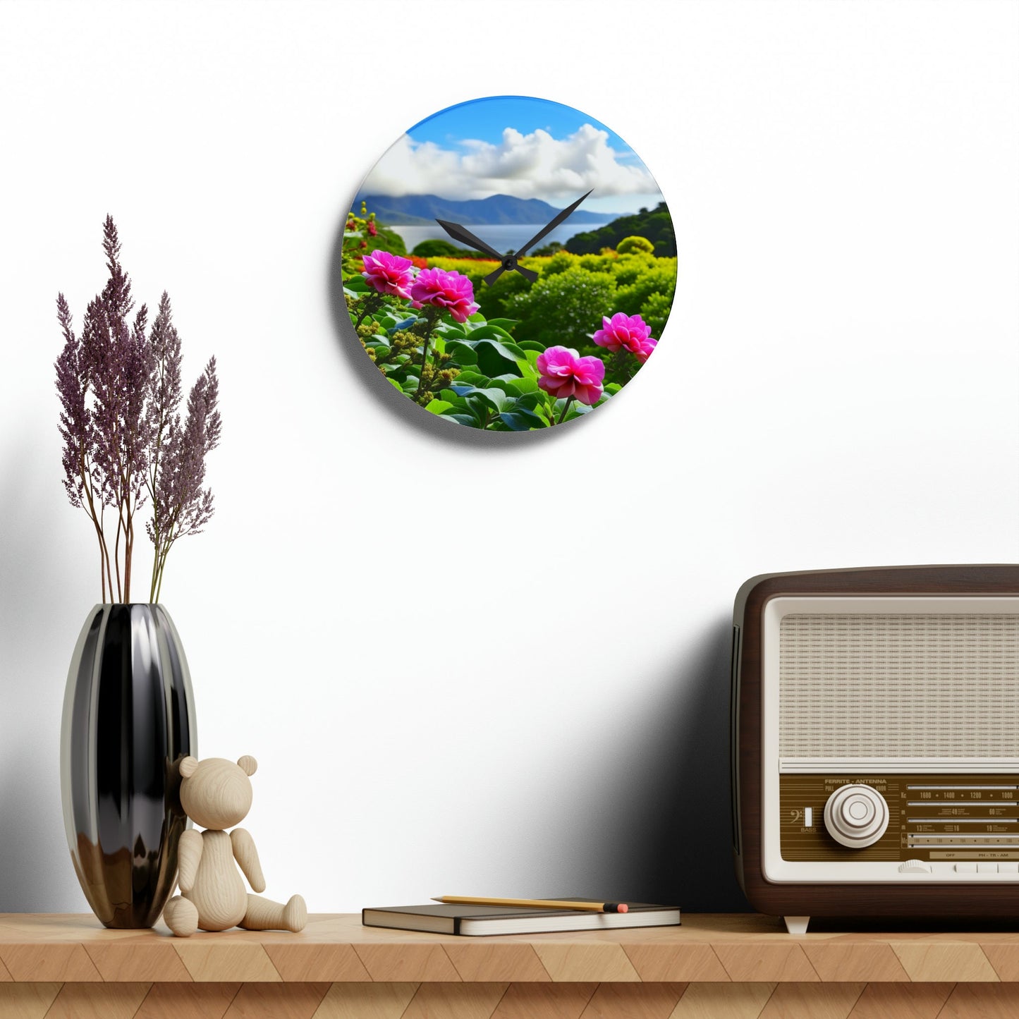 Lokelani Rose Custom Hawaiian Print Acrylic Wall Clock