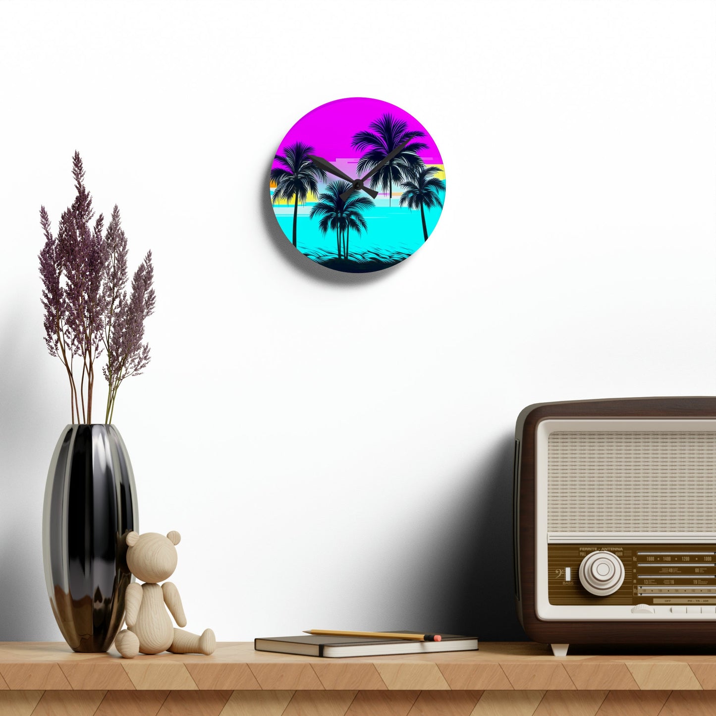 Tropical Nights Custom Hawaiian Print Acrylic Wall Clock