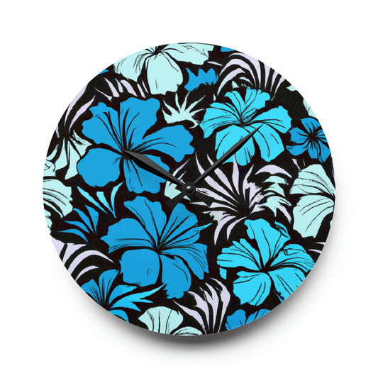 Blue Hibiscus Custom Hawaiian Print Acrylic Wall Clock, Hawaiian Wall Clock, Tropical Wall Clock, Home Decor, Hawaiian Decor