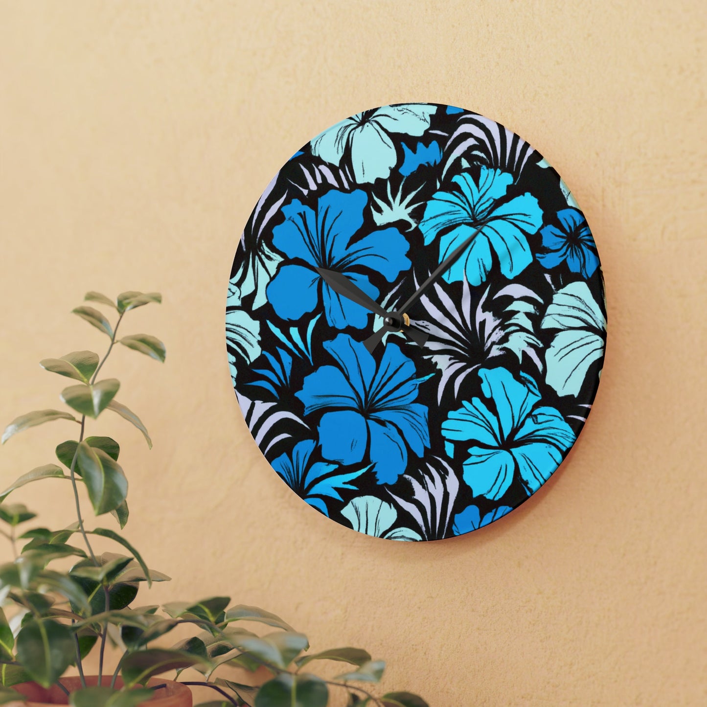 Blue Hibiscus Custom Hawaiian Print Acrylic Wall Clock, Hawaiian Wall Clock, Tropical Wall Clock, Home Decor, Hawaiian Decor